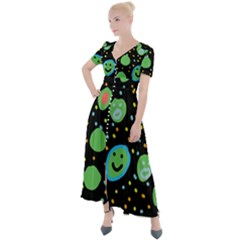 Doodle Dot Drawing Button Up Short Sleeve Maxi Dress by Salmanaz77