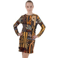 3d Letters Macro Wooden Letters Letters Textures Long Sleeve Hoodie Dress by Salmanaz77