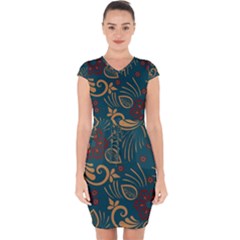Flowers Floral Retro Flower Texture Capsleeve Drawstring Dress  by Salmanaz77