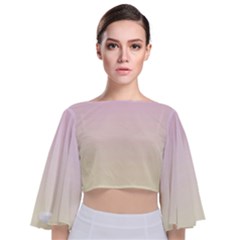 Pink Lace To Cream Yellow Linear Gradient Tie Back Butterfly Sleeve Chiffon Top by GradientsOmbre