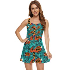 Flame Swirls Ruffle Edge Bra Cup Chiffon Mini Dress by SeaworthyClothing