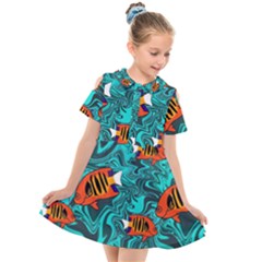 Flame Swirls Kids  Short Sleeve Shirt Dress by SeaworthyClothing