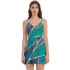 Aqua Batik, Abstract, Colorful Body Wrap Sleeveless V-neck Mini Dress by kyorashop23