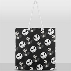Jack Print, White, Before, Plain, Black, Simple, Christmas Full Print Rope Handle Tote (large) by kyorashop23