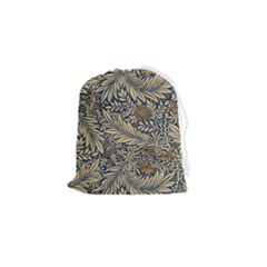 Brown Vintage Background Vintage Floral Pattern, Brown Drawstring Pouch (small) by kyorashop23