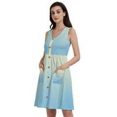 Cream Yellow To Baby Blue Linear Gradient Sleeveless Dress With Pocket by GradientsOmbre