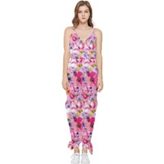 Pattern Seamless Texture Daisies Sleeveless Tie Ankle Chiffon Jumpsuit by Grandong
