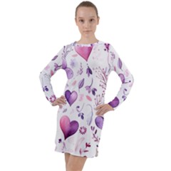 Hearts Love Purple Long Sleeve Hoodie Dress by Grandong