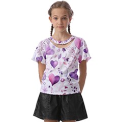 Hearts Love Purple Kids  Front Cut T-shirt by Grandong
