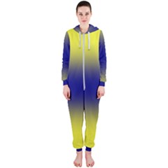Electric Yellow To Navy Blue Bilinear Gradient Hooded Jumpsuit (ladies) by GradientsOmbre