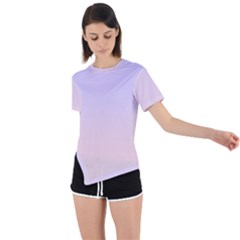 Pale Violet To Pale Pink Linear Gradient Asymmetrical Short Sleeve Sports T-shirt by GradientsOmbre