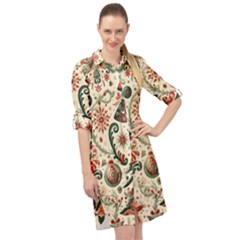 Christmas Tree Snow Long Sleeve Mini Shirt Dress by Bedest