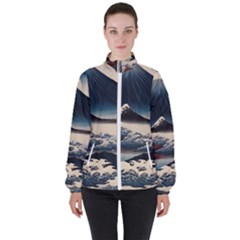 Hokusai Moutains Japan Women s High Neck Windbreaker by Bedest