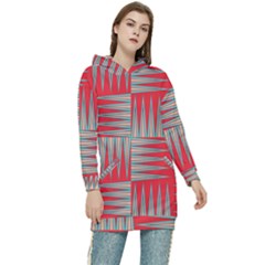 Zigzag Pattern Chevron Red Women s Long Oversized Pullover Hoodie by Bedest