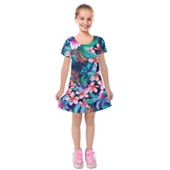 Hawaiian Flowers Hawaii Kids  Short Sleeve Velvet Dress by Cemarart