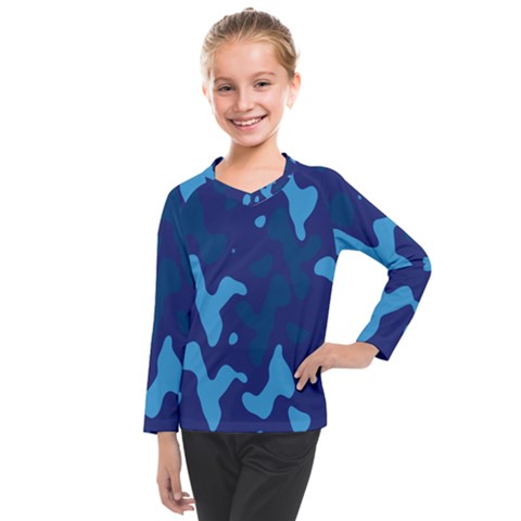 Blue Camouflage Pattern Kids  Long Mesh T-shirt by kyorashop23