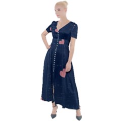 Corazones, Blue, Pattern Button Up Short Sleeve Maxi Dress by kyorashop23