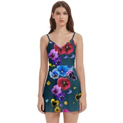 Falling Flowers, Art, Coffee Cup Body Wrap Sleeveless V-neck Mini Dress by kyorashop23