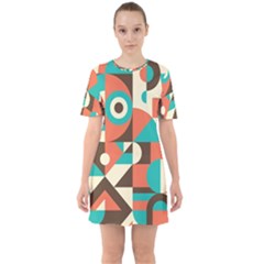 Retro Colorful Background, Retro Abstraction Sixties Short Sleeve Mini Dress by kyorashop23