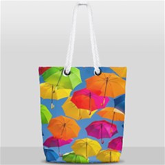 Umbrella, Colorful, Positive, Sky, Rainbow Full Print Rope Handle Tote (small) by kyorashop23