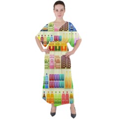 Supermarket Shelf Products Snacks V-neck Boho Style Maxi Dress by Cemarart