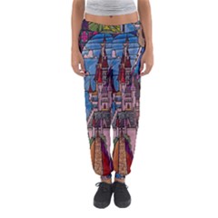 Castle Building Stained Glass Women s Jogger Sweatpants by Cemarart