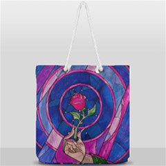 Enchanted Rose Stained Glass Full Print Rope Handle Tote (large) by Cemarart