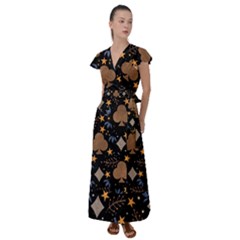 Seamless Pattern Repeat Repetition Flutter Sleeve Maxi Dress by Sabxi