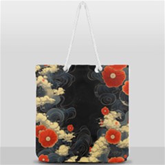 Korean Art Flowers Asian Pattern Full Print Rope Handle Tote (large) by Sabxi