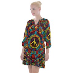Peace Abstract Pattern Creative Drawing Open Neck Shift Dress by Posterlux