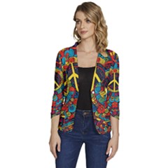 Peace Abstract Pattern Creative Drawing Women s One-button 3/4 Sleeve Short Jacket by Posterlux