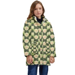 Retro 1880s Flowers Pattern 15 Kids  Hooded Longline Puffer Jacket by violetheavensky