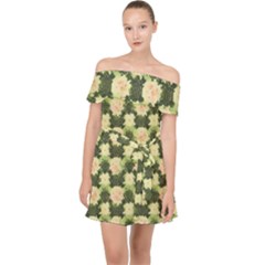 Retro 1880s Flowers Pattern 15 Off Shoulder Chiffon Dress by violetheavensky