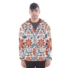 Retro Scandinavian Nordic Flowers Pattern 3 Men s Hooded Windbreaker by violetheavensky
