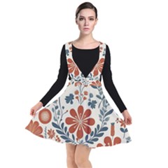 Retro Scandinavian Nordic Flowers Pattern 3 Plunge Pinafore Dress by violetheavensky