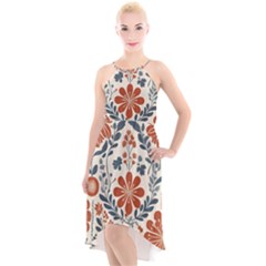Retro Scandinavian Nordic Flowers Pattern 3 High-low Halter Chiffon Dress  by violetheavensky
