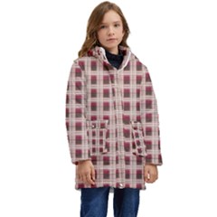 Retro 60s 50s Plaid Pattern 2 Kids  Hooded Longline Puffer Jacket by violetheavensky