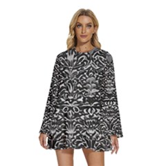 Gothic Leaf Pattern 2 Round Neck Long Sleeve Bohemian Style Chiffon Mini Dress by violetheavensky