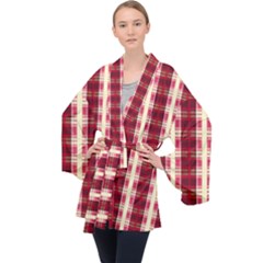 Retro 60s 50s Plaid Pattern 4 Long Sleeve Velvet Kimono  by violetheavensky