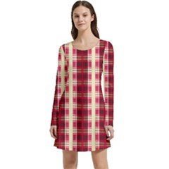 Retro 60s 50s Plaid Pattern 4 Long Sleeve Velour Skater Dress by violetheavensky