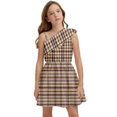 Retro 60s 50s Plaid Pattern 3 Kids  One Shoulder Party Dress by violetheavensky
