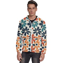 Retro Scandinavian Nordic Flowers Pattern 2 Men s High Neck Windbreaker by violetheavensky