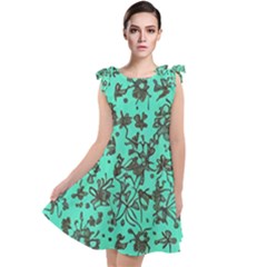 Mid Century Retro Floral 1970s 1960s Pattern 102 Tie Up Tunic Dress by violetheavensky