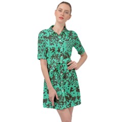 Mid Century Retro Floral 1970s 1960s Pattern 102 Belted Shirt Dress by violetheavensky