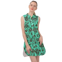 Mid Century Retro Floral 1970s 1960s Pattern 102 Sleeveless Shirt Dress by violetheavensky