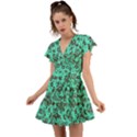 Mid Century Retro Floral 1970s 1960s Pattern 102 Flutter Sleeve Wrap Dress View1