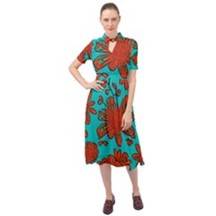 Mid Century Retro Floral 1970s 1960s Pattern 103 Keyhole Neckline Chiffon Dress by violetheavensky