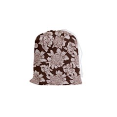 Mid Century Retro Floral 1970s 1960s Pattern 106 Drawstring Pouch (small) by violetheavensky