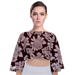 Mid Century Retro Floral 1970s 1960s Pattern 106 Tie Back Butterfly Sleeve Chiffon Top by violetheavensky