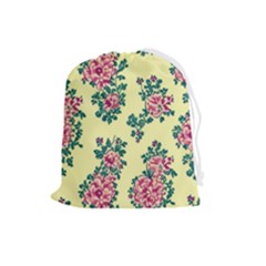 Retro 1880s Flowers Pattern 8 Drawstring Pouch (large) by violetheavensky